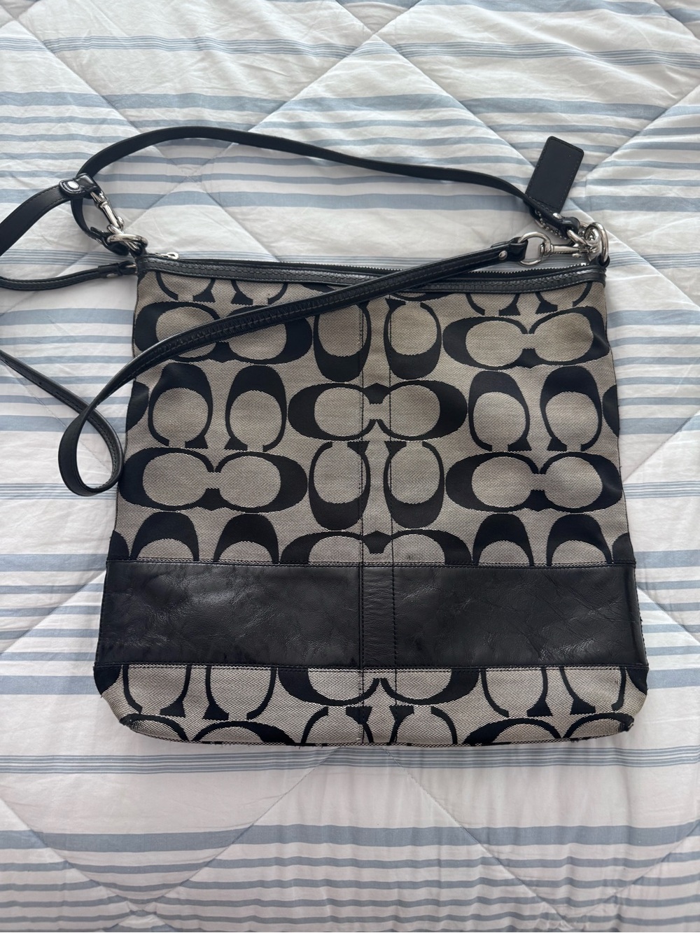 Coach Signature Canvas Shoulder Bag in Black and Cream - Picture 2 of 6